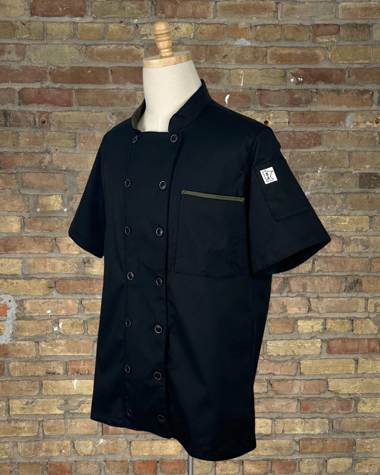 Black with Olive Chef Coat Men's